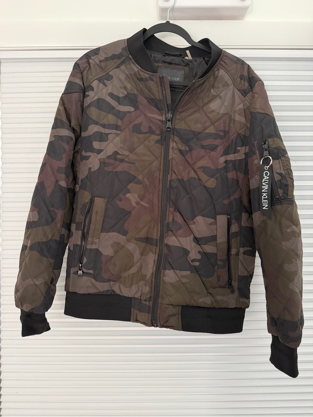 Calvin Klein Camouflage Quilted Bomber Jacket - Olive/Brown